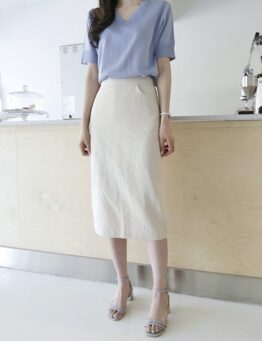 正韓  素色亞麻鉛筆裙 made in korea