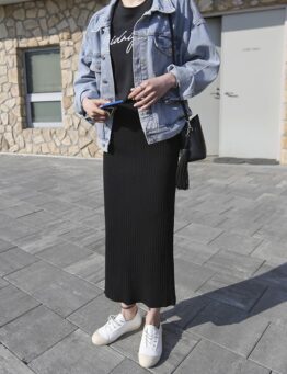 小姐姐合身羅紋鉛筆裙