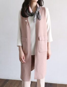 正韓 貴族感珍珠長版背心外套  made in  Korea