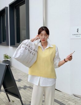 正韓 學院風混羊毛針織背心 made in korea