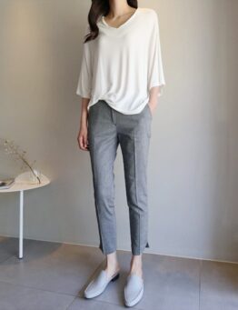 正韓  高腰摺線修身九分褲made in korea