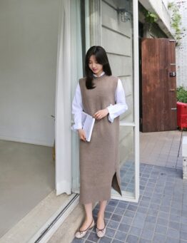 正韓 保暖羊毛無袖連身裙 made in korea