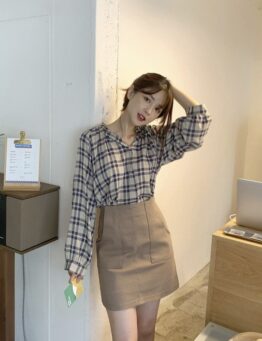 正韓  高腰棉質舒適A字裙 made in korea