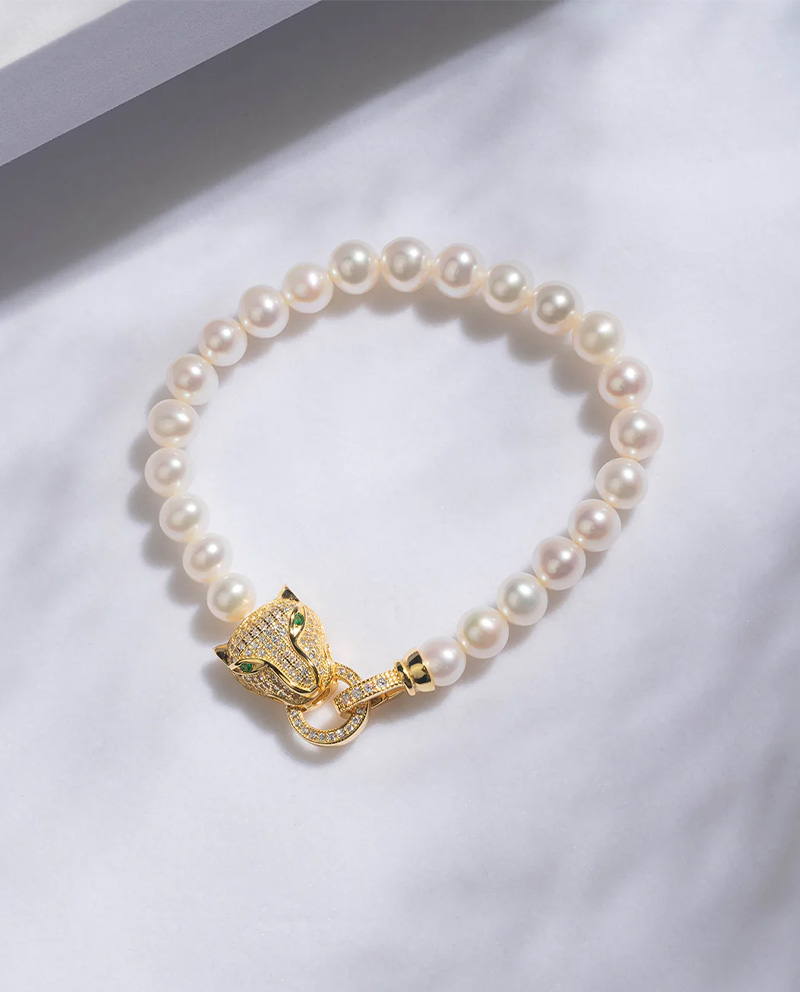 RAINFOREST 雨林系列 - 金色美洲豹珍珠手鍊 Made in Singapore