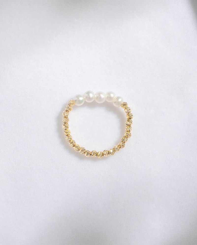 K18 鑽切金球淡水珍珠戒指