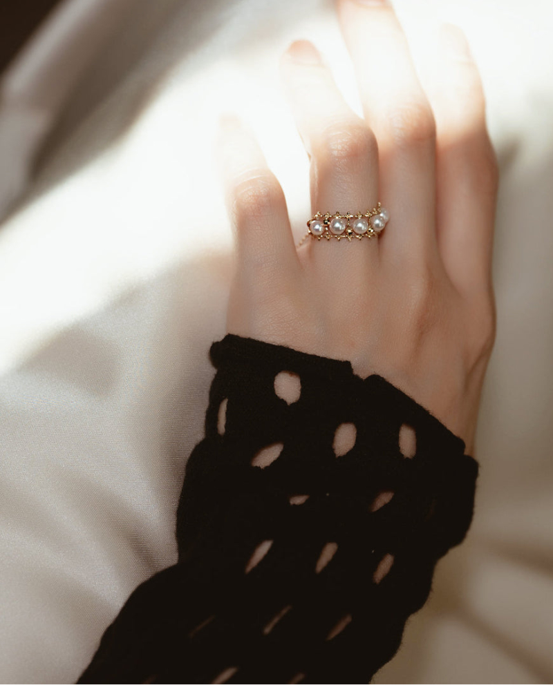 K18 蕾絲珍珠戒指