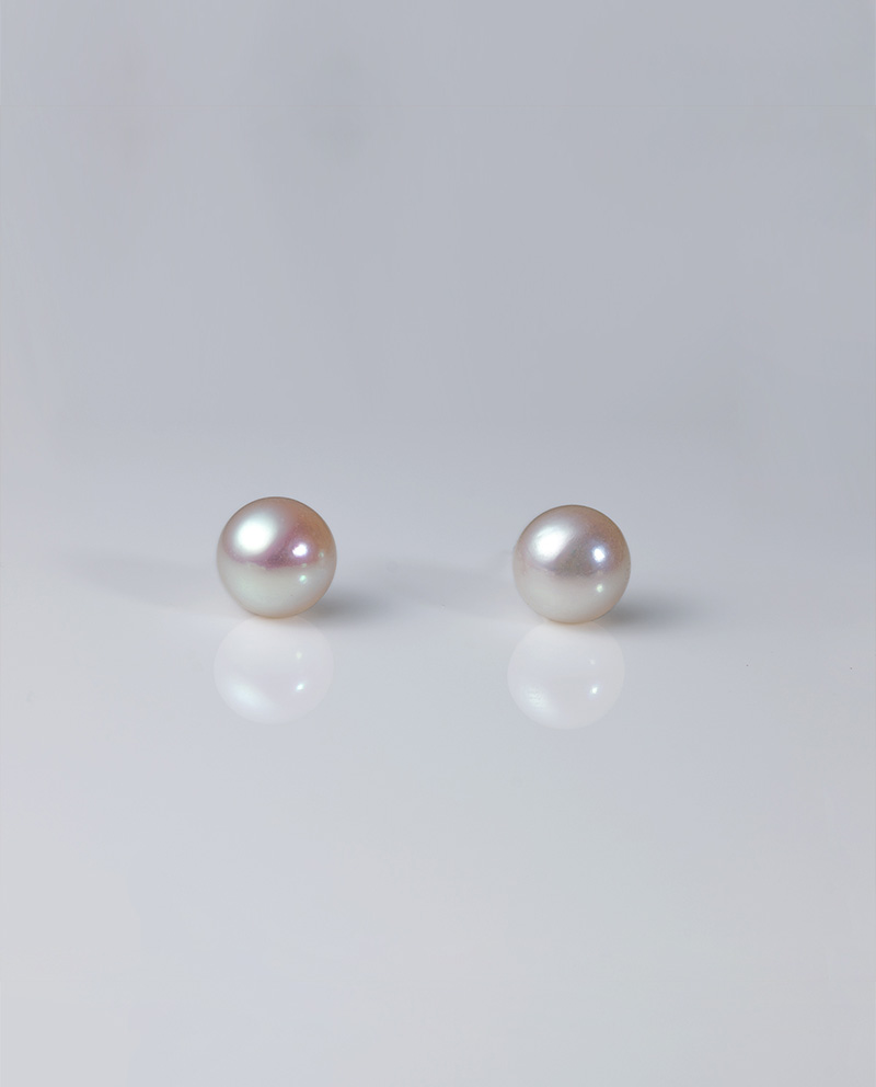 鏡面絲綢白淡水珍珠耳環 9mm