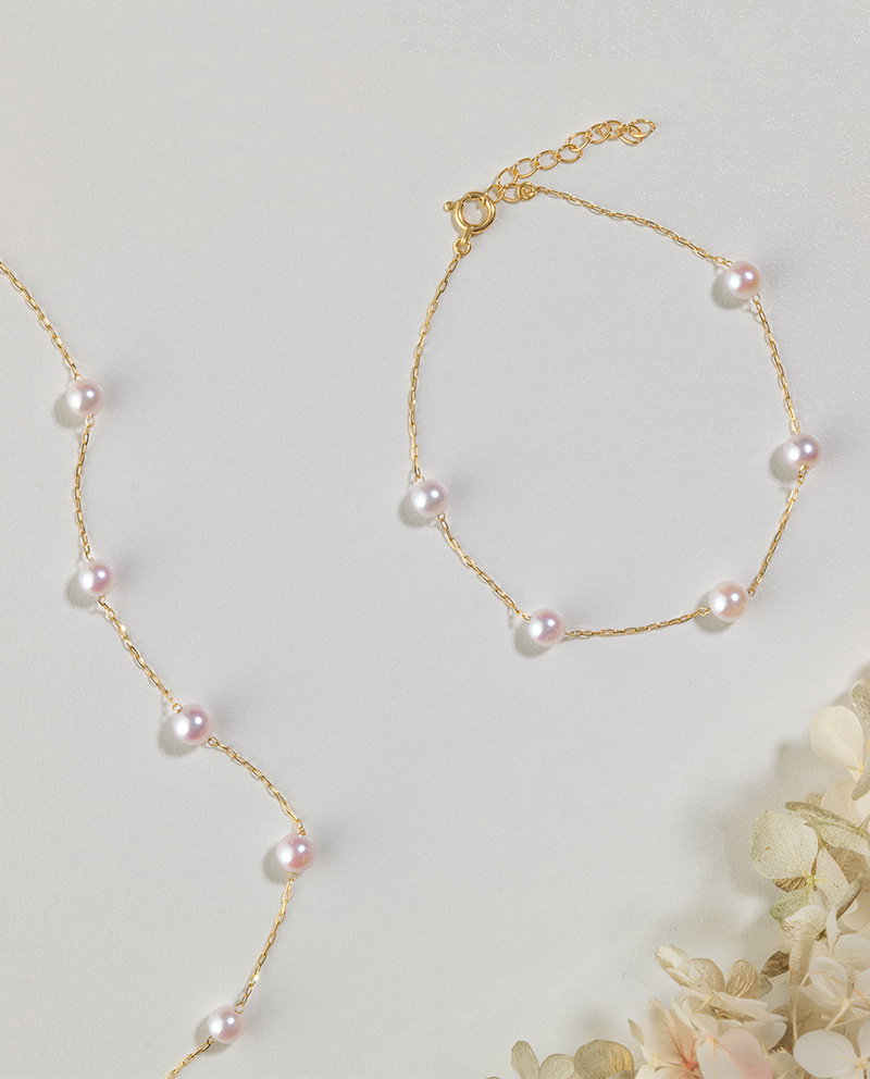 K18 柔光粉韻Akoya珍珠手鍊 4.5~5mm