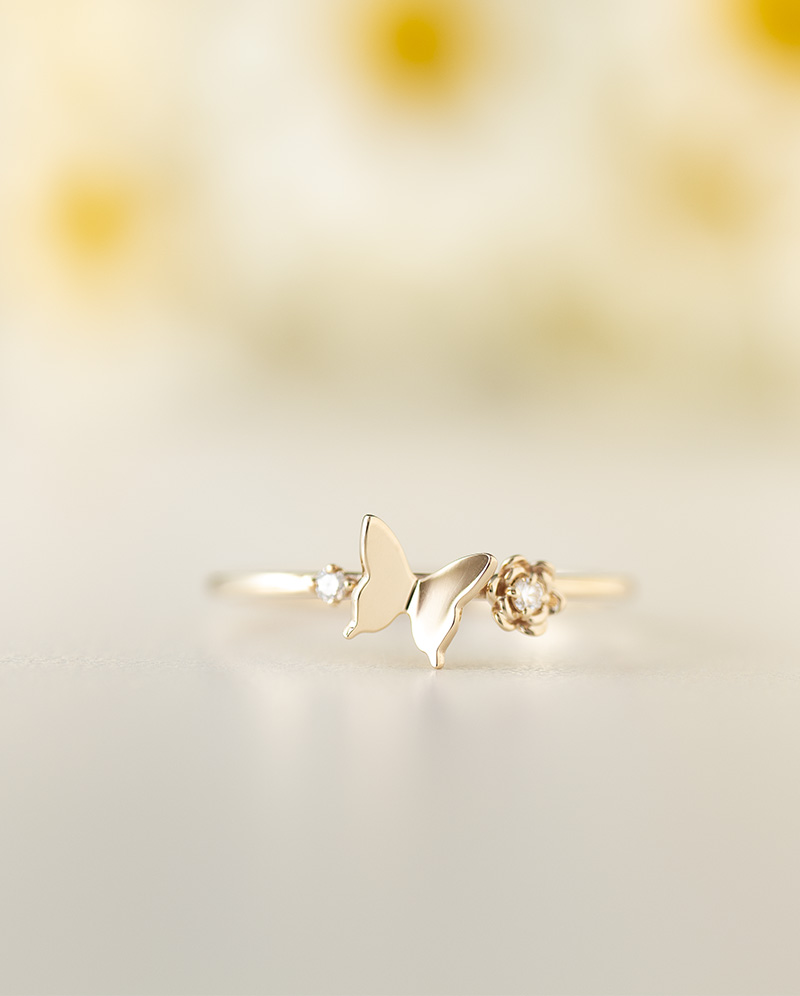 K10 山茶花蝴蝶鑽石戒指