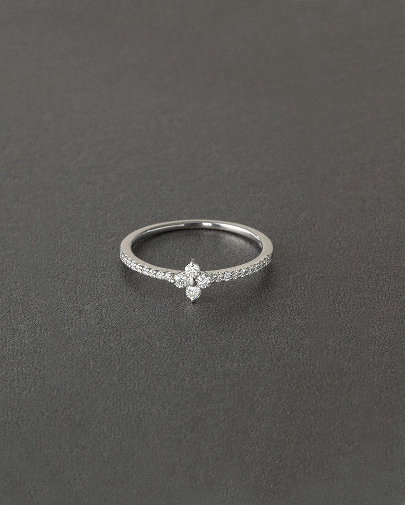 K10 白金 Lucky Line 幸運草鑽石戒指