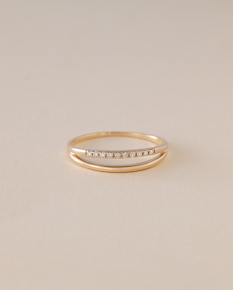 K10 雙層弧形排鑽戒指 0.05ct